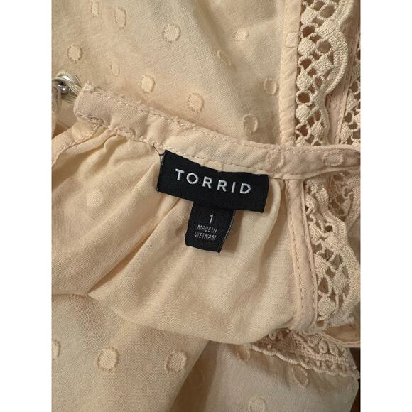 TORRID Blouse Cream Polka Dot Ruffle Crochet Sleeveless Boho Top | Size 1 - Picture 6 of 7